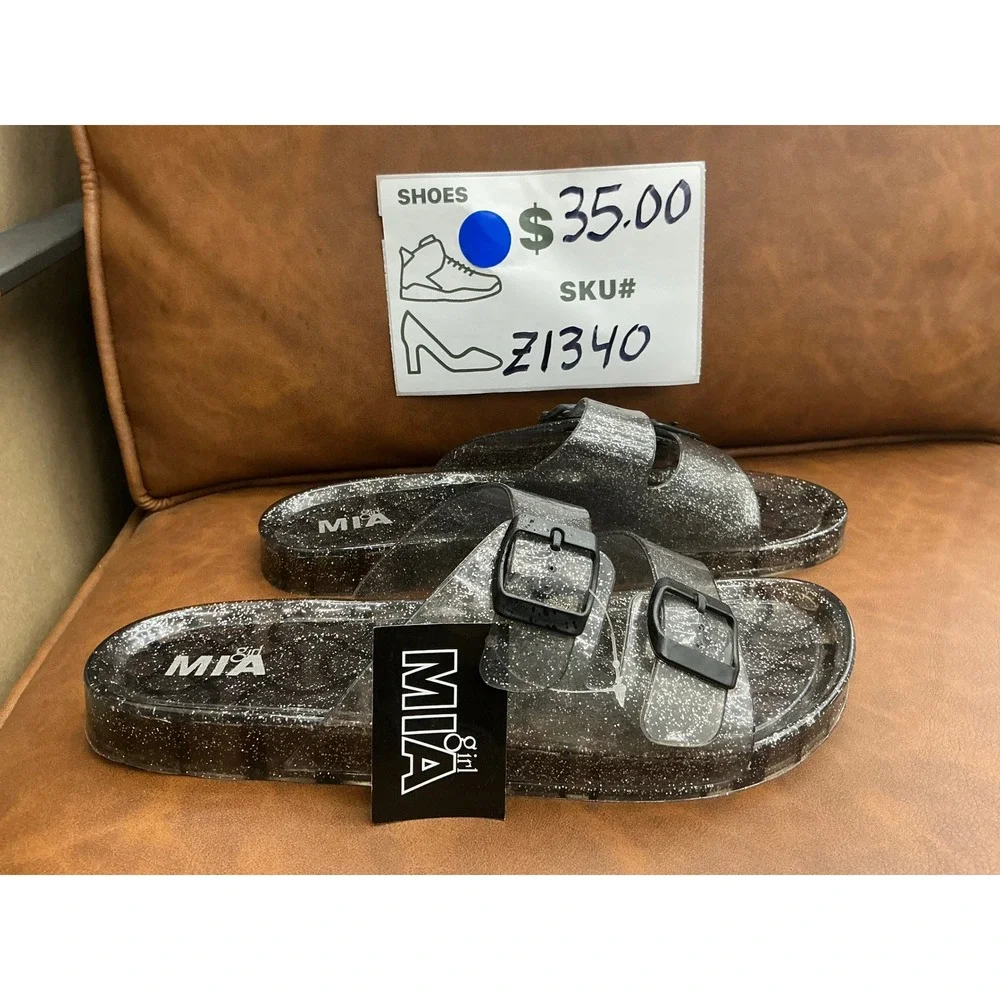 MIA Bashful Smoke Jelly Sandals Girls 10 Grey Glitter New Double Strap Slide